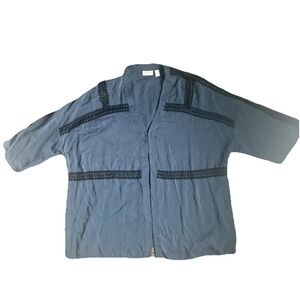 Logo Lavish Women's blue black Loose Fitting Blouse Boho Top Casual Size Medium.